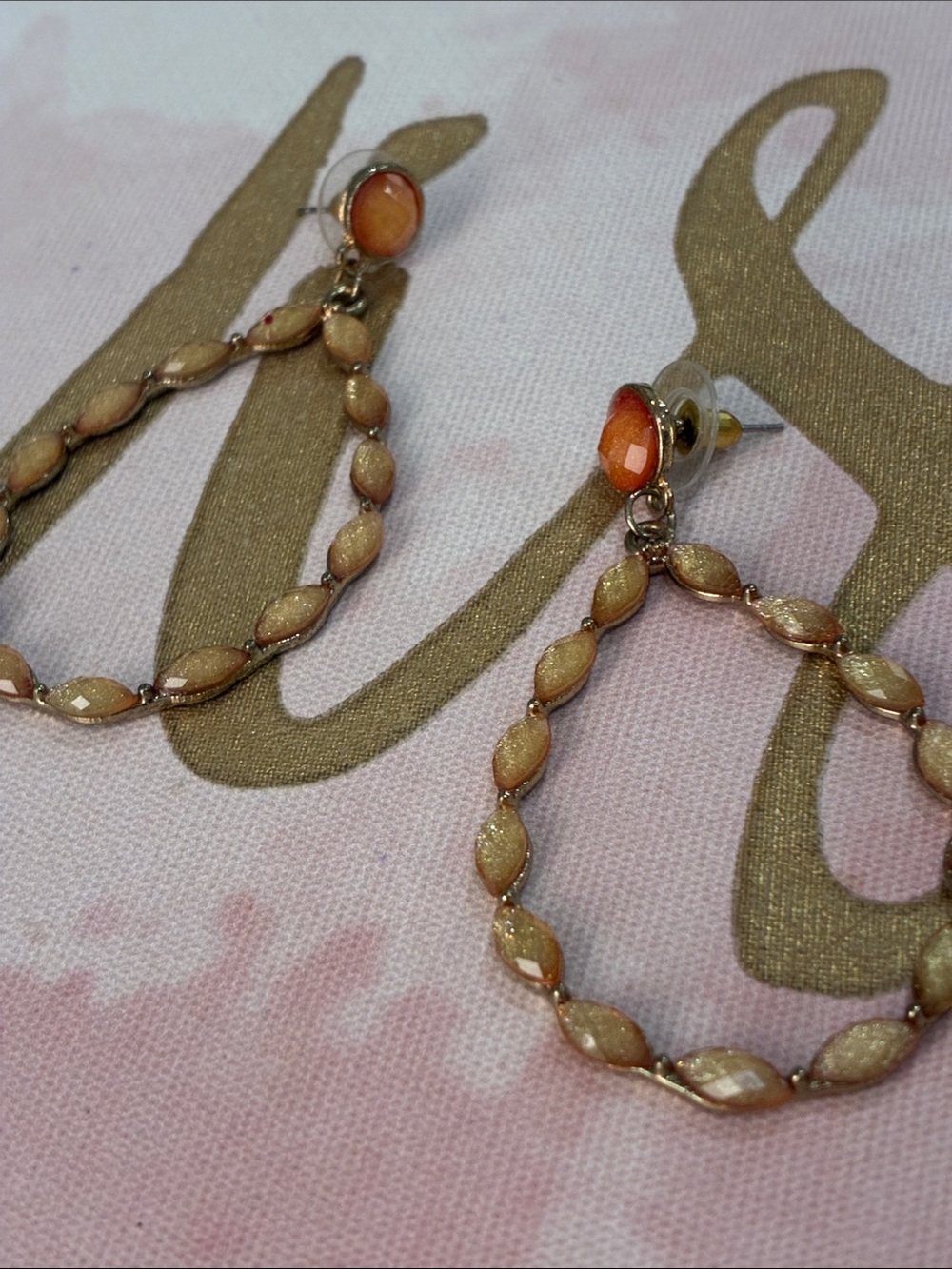 Gold-Tone Peach Teardrop Hoop Earrings - Women Jewelry